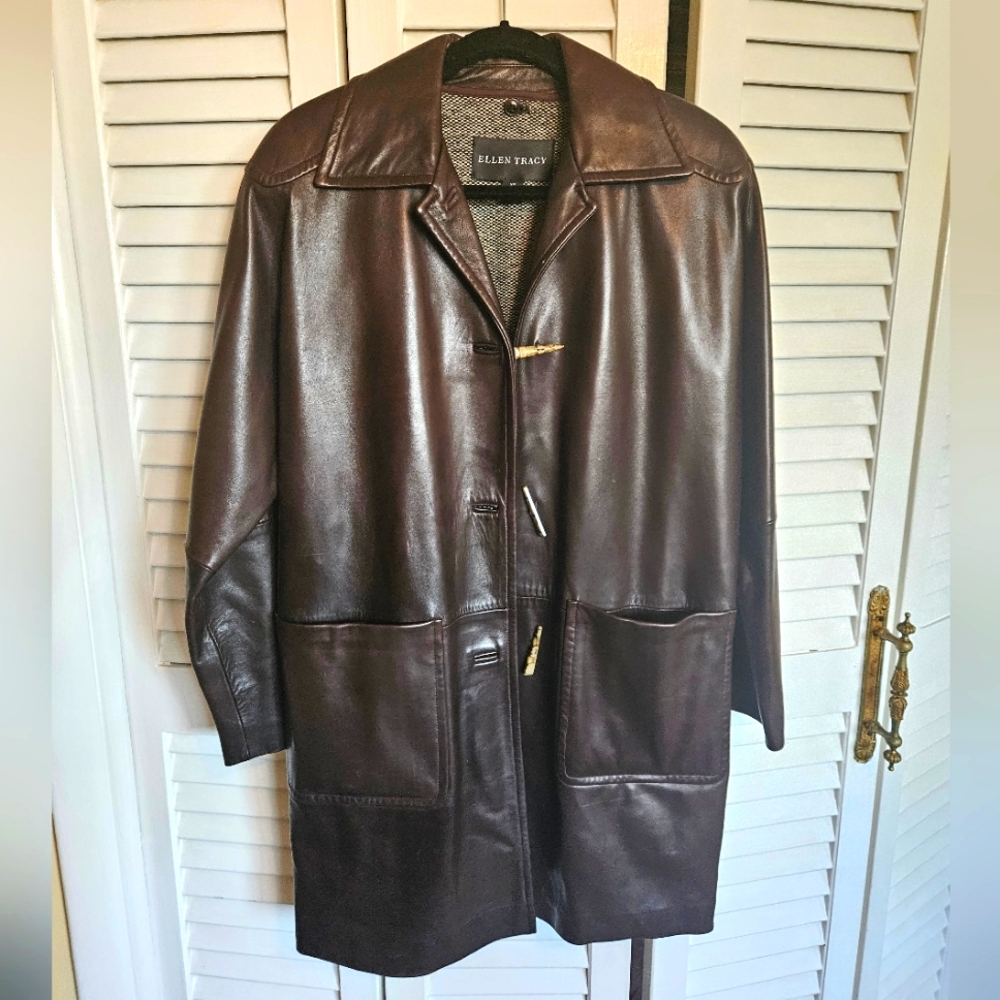 Brown genuine leather jacket - Ellen Tracy